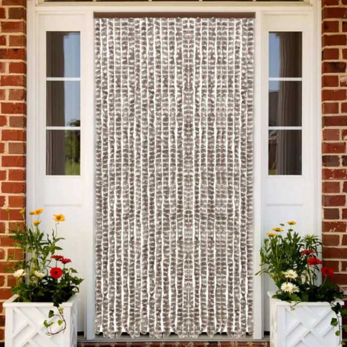 Perdea pentru insecte, gri taupe si alb, 100 x 220 cm, chenille GartenMobel Dekor