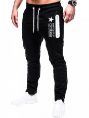 Pantaloni pentru barbati de trening, negru, fermoare, banda jos, cu siret, bumbac - p420 foto