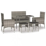 Cumpara ieftin Set mobilier de gradina cu perne, 6 piese, gri, poliratan
