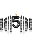 13 bucăți lum&acirc;nări de aniversare cu temă de mașini de curse, decor de tort &icirc;n carouri negre și albe pentru băieți și fete
