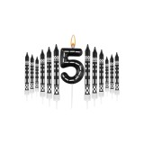 13 bucăți lum&acirc;nări de aniversare cu temă de mașini de curse, decor de tort &icirc;n carouri negre și albe pentru băieți și fete