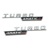 Set 2 embleme Turbo 4Matic + , pentru aripa Mercedes, chrom
