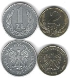 POLONIA LOT / SET Nr 4 : 2 buc , 1+ 2 Zloti / Zlotych 1988