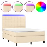 Cumpara ieftin Pat cu arcuri, saltea si LED, crem, 140x200 cm, textil