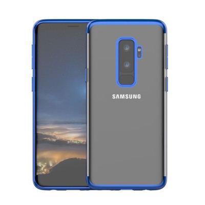 Husa samsung galaxy s9 plus transparent cu margini albastre foto