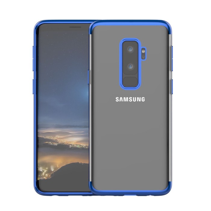 Husa samsung galaxy s9 plus transparent cu margini albastre