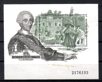 Spania 1988 - Regele Carol al III-lea, 1716-1788, Colita, MNH foto
