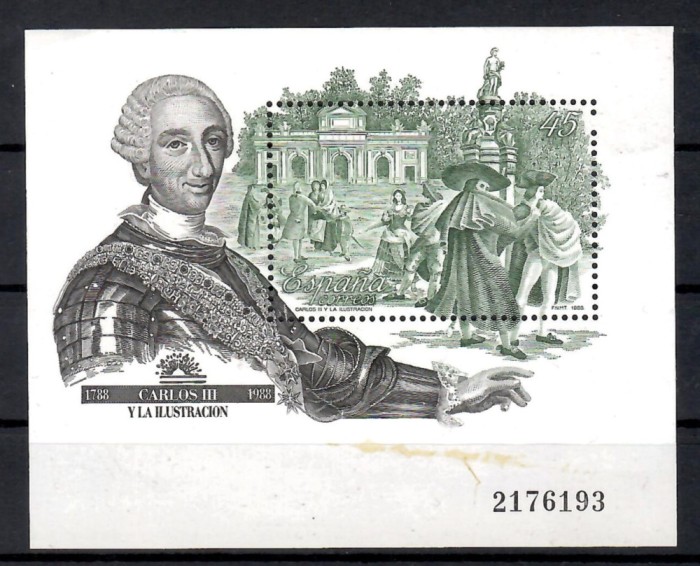 Spania 1988 - Regele Carol al III-lea, 1716-1788, Colita, MNH