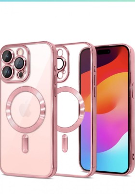 Huse silicon cu incarcare magetica wireless pentru Iphone 15 Pro Max Roz foto