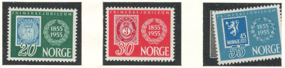 Norvegia 1955 Mi 390/92 MNH - 100 de ani de timbre foto