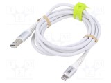 Cablu USB 2.0 Goobay Apple Lightning - USB A, 2m, Alb, Silicon