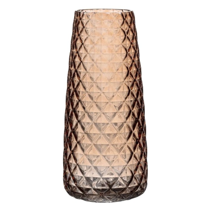 Vază Sticlă, Model Romburi, Culoare Caramel, Dimensiuni 10x21 cm