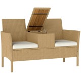 Outsunny Canapea Rattan Extensibilă, Depozitare Kaki | Aosom Romania