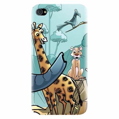 Husa silicon pentru Apple Iphone 4 / 4S, Children Drawings Elephants Giraffes Lions foto