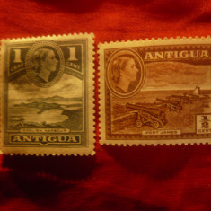 2 Timbre Antigua 1953 colonie britanica , 2 val. sarniera : 1/2 si 1C