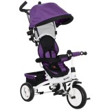 HOMCOM Tricicletă pentru Copii 6 &icirc;n 1 cu M&acirc;ner de &Icirc;mpingere, Copertină Reglabilă și Centură de Siguranță, 1-5 Ani, Mov | Aosom Romania