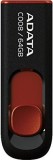 MEMORIE USB 2.0 ADATA 64 GB, retractabila, carcasa plastic, negru / rosu, &quot;AC008-64G-RKD&quot; (timbru verde 0.03 lei)