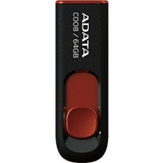 MEMORIE USB 2.0 ADATA 64 GB, retractabila, carcasa plastic, negru / rosu, &quot;AC008-64G-RKD&quot; (timbru verde 0.03 lei)