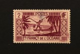 Timbru Aşezările Franceze din Oceania 1913 Peisaj Polinezian Pescari &icirc;n Pirogă 2c Carmin-Bordou Neștampilat - A992