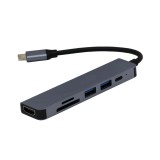 Convertor USB tip C-HDMI+USB tip C+USB A 3.0+USB A 2.0+card reader t-m 6in1