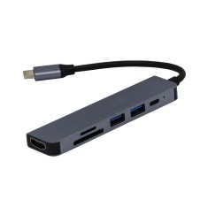 Convertor USB tip C-HDMI+USB tip C+USB A 3.0+USB A 2.0+card reader t-m 6in1