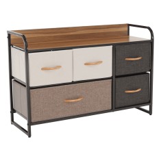 Comoda din mdf cu 5 sertare din textil bej maro deschis maro Hazel 88x29x58 cm