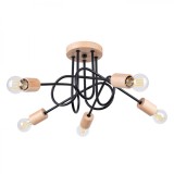 Candelabru Ember Lemn Negru/Natural, Otel/Lemn 5 Becuri Neregulate Minimalist De Interior.