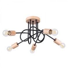 Candelabru Ember Lemn Negru/Natural, Otel/Lemn 5 Becuri Neregulate Minimalist De Interior.