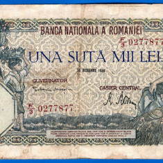 (73) BANCNOTA ROMANIA - 100.000 LEI 1946 (20 DECEMBRIE 1946), FILIGRAN ORIZONTAL