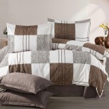 Lenjerie pat dublu,bumbac ranforce,4 piese,alba gri maro cu forme geometrice,RNFN249