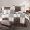 Lenjerie pat dublu,bumbac ranforce,4 piese,alba gri maro cu forme geometrice,RNFN249