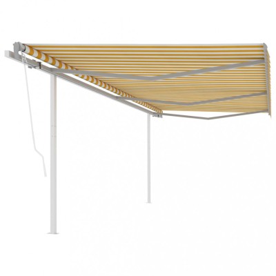 vidaXL Copertină retractabilă automat, cu st&amp;acirc;lpi, galben&amp;amp;alb, 6x3 m foto