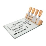 Set branzeturi Rominox Vetro, placa sticla, 4 ustensile inox, suport magnetic, 30 x 20 cm