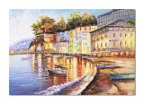 Cumpara ieftin Tablou lacul Como pictat manual, Seara in port, 100x70cm ulei pe panza in cutit efect 3D, Valentin Pop