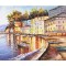 Tablou lacul Como pictat manual, Seara in port, 100x70cm ulei pe panza in cutit efect 3D, Valentin Pop
