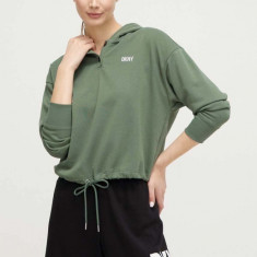 Dkny bluza femei, culoarea verde, cu glugă, cu imprimeu