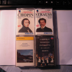 LOT de 4 casete audio cu muzica clasica: Chopin, Brahms, Strauss, Pavarotti