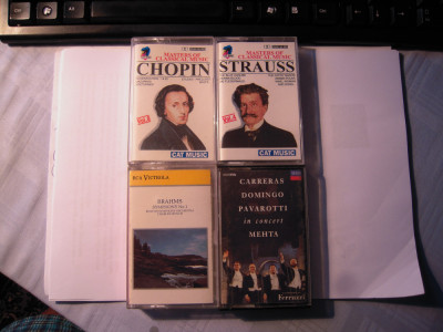 LOT de 4 casete audio cu muzica clasica: Chopin, Brahms, Strauss, Pavarotti foto