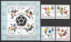 Romania 1970 - C.M. de Fotbal - Mexic, serie/colita nestampilat, MNH LP 721/721a