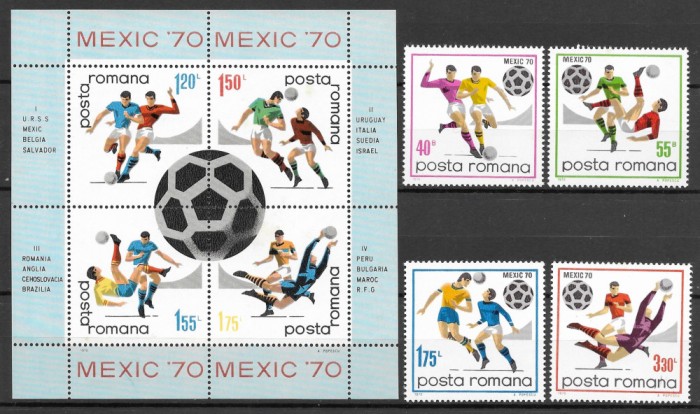 Romania 1970 - C.M. de Fotbal - Mexic, serie/colita nestampilat, MNH LP 721/721a
