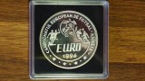 Romania - moneda de colectie istorica - 100 lei 1996 BU Proof - 27g argint 925 - Campionatul European - cu certificat BNR