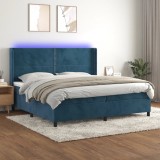 Cumpara ieftin Pat cu arcuri, saltea și LED, bleumarin, 200x200 cm, catifea
