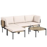 Outsunny Set mobilier gradină din polyrattan 5 piese Set lounge cu 3 fotolii masă cu sticlă taburet scaune late și ad&acirc;nci perne detașabile | Aosom Rom