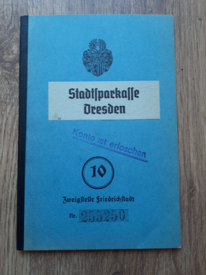 Carnet de economii Dresda Sparkasse Germania 1940 act document vechi foto
