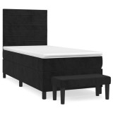 Cumpara ieftin Pat box spring cu saltea, negru, 90x190 cm, catifea