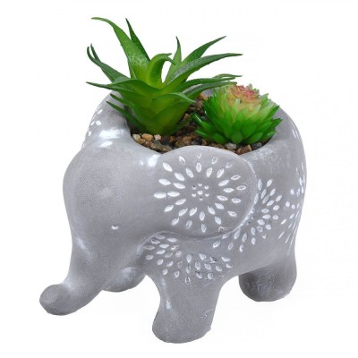 Ghiveci Decorativ, Etnic, Elefant, Plantă Artificială, Ceramica, 15x10x13cm foto