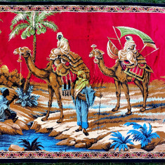 Caravana cu beduini si camile - carpeta persana originala vintage 172 x 120 cm