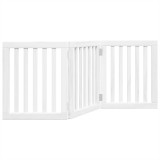 Cumpara ieftin Poarta pentru caini pliabila, 3 panouri, alb, 150 cm, lemn plop
