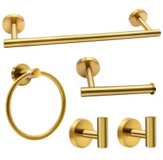 Set accesorii baie Brius&amp;trade;, 5 piese, bara pentru prosoape, suporturi pentru halate, inel pentru prosoape de mana, suport pentru role de toaleta, montar foto