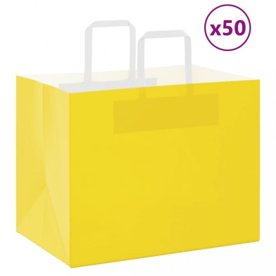 vidaXL Pungi de h&amp;acirc;rtie 50 buc cu m&amp;acirc;nere galbene 32x22x24 cm 4102001 foto